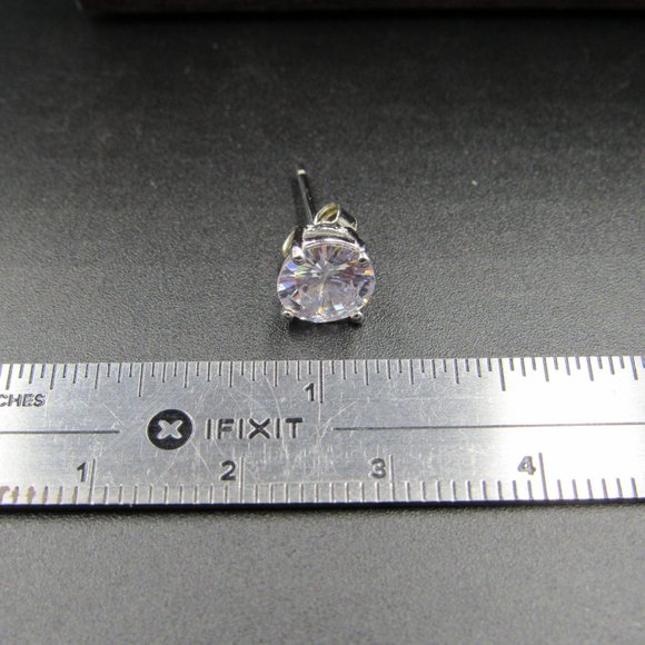 Sterling Round Medium Clear CZ Stud Earrings - Picture 6 of 7